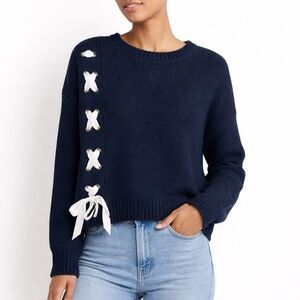 RD Style Navy Knit Sweater with White Side Lacing Bow tie small
